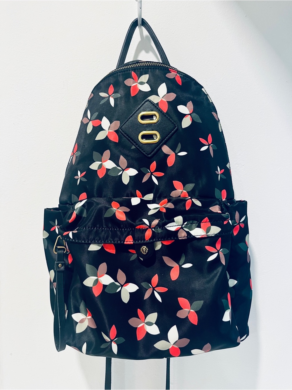 Anne Klein Nylon Black Flower Print Backpack